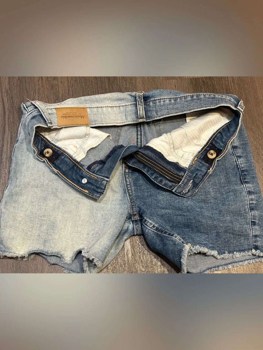 Abercrombie Kids Girls 15/16 Two Tone High Rise Denim Bike Shorts Raw Hem